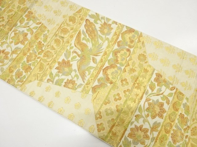 JAPANESE KIMONO / ANTIQUE FUKURO OBI / SILK / WOVEN FLOWER & BIRD